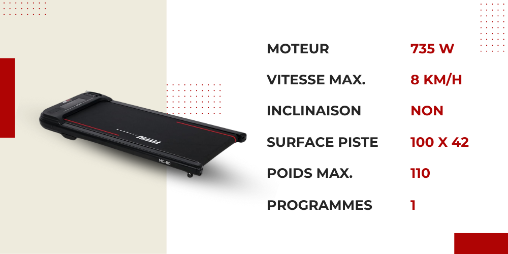 image informationnelle avec les caractéristiques techniques du fitfiu-fitness-mc-80